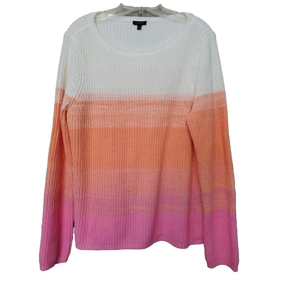 Talbots Cotton Blend Shaker Stitch Bateau Neck Ombre Colorblock Sweater Size LGE - Picture 1 of 5